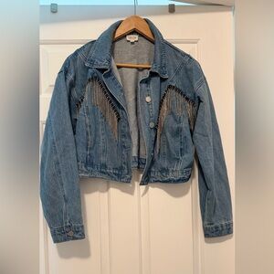 Le Lis Blue Jean Jacket with Silver Fringe